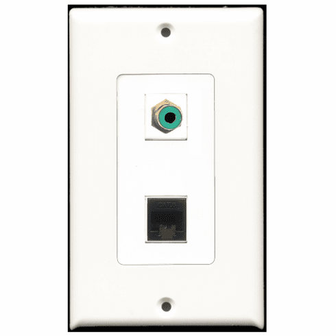 RiteAV - 1 Port RCA Green 1 Port Cat6 Black  Wall Plate Decora White