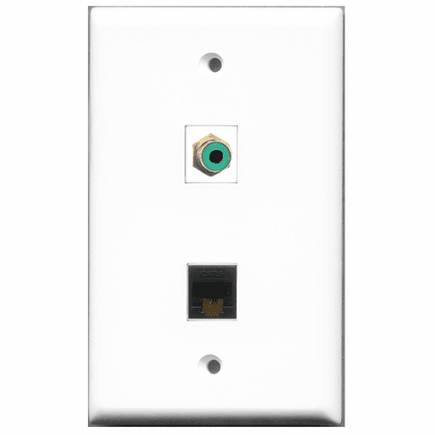 RiteAV - 1 Port RCA Green 1 Port Cat6 Black  Wall Plate White