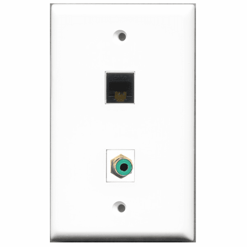 RiteAV - 1 Port RCA Green 1 Port Cat6 Black  Wall Plate White