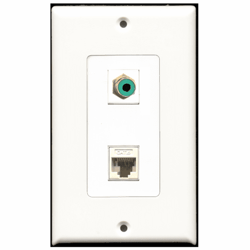 RiteAV - 1 Port RCA Green 1 Port Cat6 White  Wall Plate Decora White