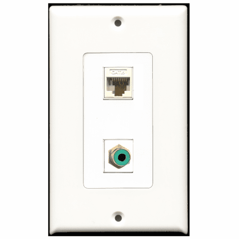 RiteAV - 1 Port RCA Green 1 Port Cat6 White  Wall Plate Decora White