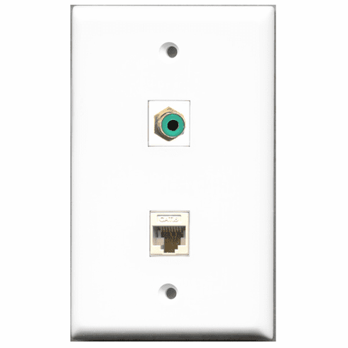 RiteAV - 1 Port RCA Green 1 Port Cat6 White  Wall Plate White