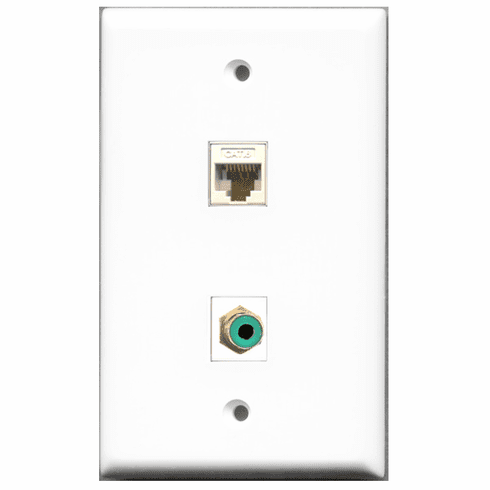 RiteAV - 1 Port RCA Green 1 Port Cat6 White  Wall Plate White