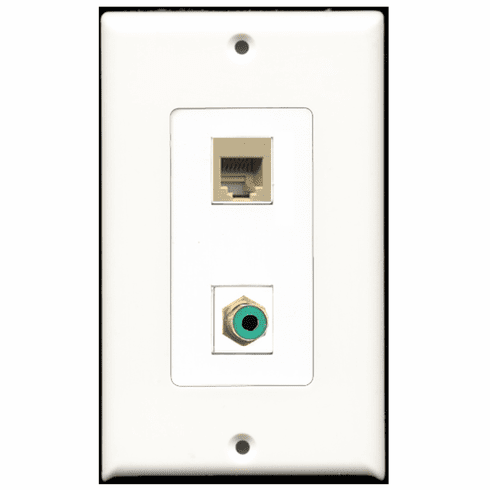 RiteAV - 1 Port RCA Green 1 Port Phone RJ11 RJ12 Beige  Wall Plate Decora White