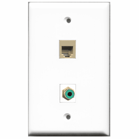 RiteAV - 1 Port RCA Green 1 Port Phone RJ11 RJ12 Beige  Wall Plate White