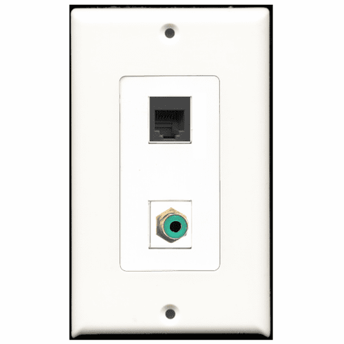 RiteAV - 1 Port RCA Green 1 Port Phone RJ11 RJ12 Black  Wall Plate Decora White