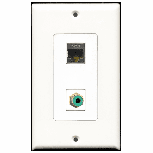 RiteAV - 1 Port RCA Green 1 Port Shielded Cat6  Wall Plate Decora White