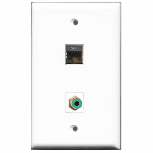 RiteAV - 1 Port RCA Green 1 Port Shielded Cat6  Wall Plate White