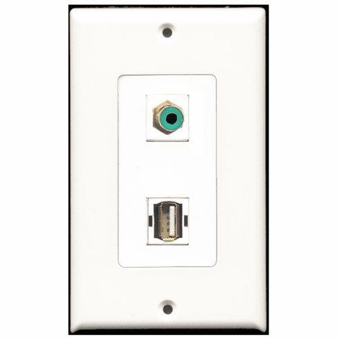 RiteAV - 1 Port RCA Green 1 Port USB A-A Decora Type Wall Plate