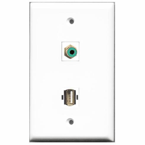 RiteAV - 1 Port RCA Green 1 Port USB A-A  Wall Plate