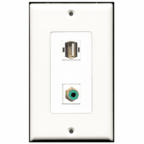 RiteAV - 1 Port RCA Green 1 Port USB A-A  Wall Plate Decora White