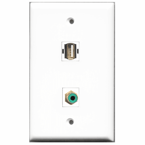 RiteAV - 1 Port RCA Green 1 Port USB A-A  Wall Plate White
