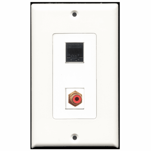 RiteAV - 1 Port RCA Red - 1 Port Cat5e Ethernet Black  Wall Plate Decora White