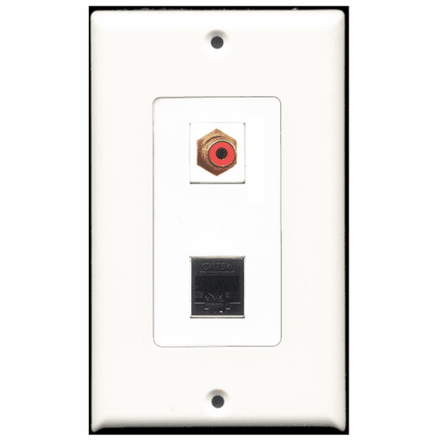 RiteAV - 1 Port RCA Red - 1 Port Cat5e Ethernet Black  Wall Plate Decora White