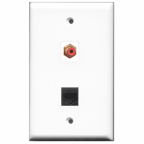 RiteAV - 1 Port RCA Red - 1 Port Cat5e Ethernet Black  Wall Plate White