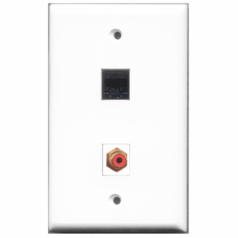 RiteAV - 1 Port RCA Red - 1 Port Cat5e Ethernet Black  Wall Plate White