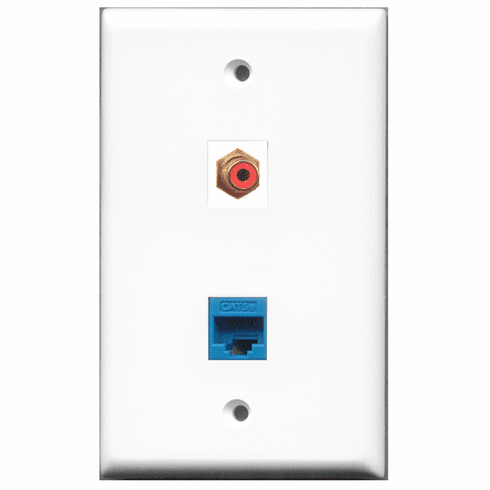RiteAV - 1 Port RCA Red - 1 Port Cat5e Ethernet Blue  Wall Plate White
