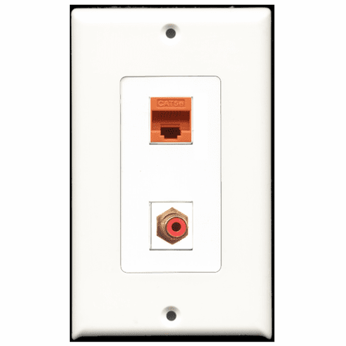 RiteAV - 1 Port RCA Red - 1 Port Cat5e Ethernet Orange  Wall Plate Decora White