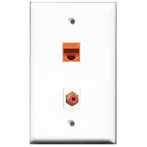 RiteAV - 1 Port RCA Red - 1 Port Cat5e Ethernet Orange  Wall Plate White