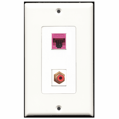 RiteAV - 1 Port RCA Red - 1 Port Cat5e Ethernet Pink  Wall Plate Decora White