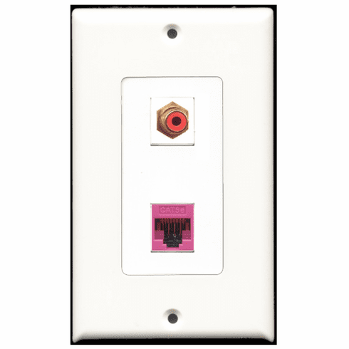 RiteAV - 1 Port RCA Red - 1 Port Cat5e Ethernet Pink  Wall Plate Decora White