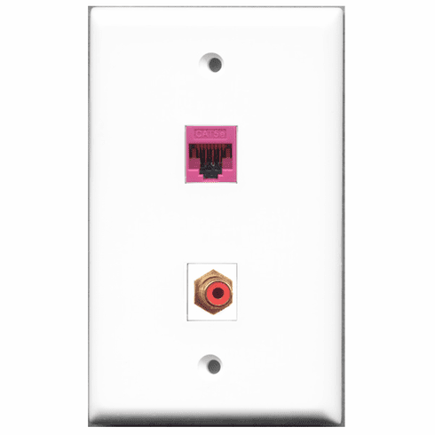 RiteAV - 1 Port RCA Red - 1 Port Cat5e Ethernet Pink  Wall Plate White
