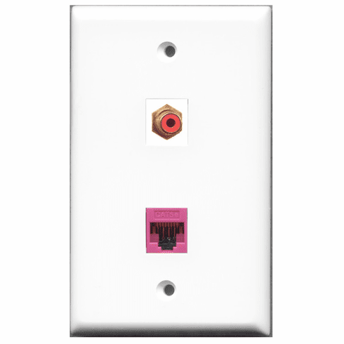 RiteAV - 1 Port RCA Red - 1 Port Cat5e Ethernet Pink  Wall Plate White
