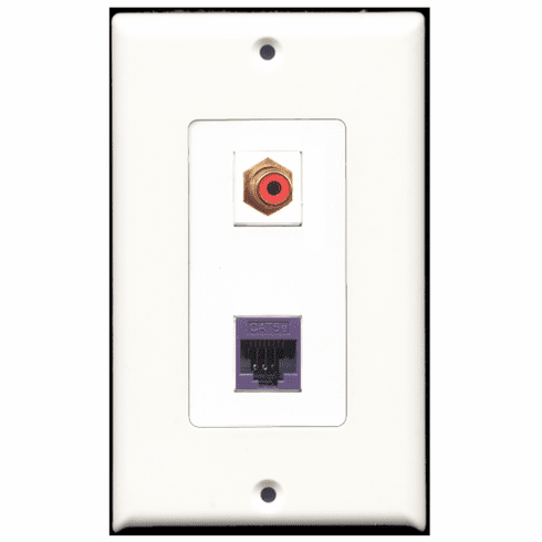 RiteAV - 1 Port RCA Red - 1 Port Cat5e Ethernet Purple  Wall Plate Decora White