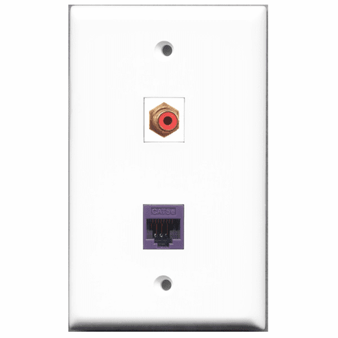 RiteAV - 1 Port RCA Red - 1 Port Cat5e Ethernet Purple  Wall Plate White