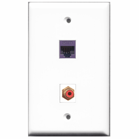 RiteAV - 1 Port RCA Red - 1 Port Cat5e Ethernet Purple  Wall Plate White