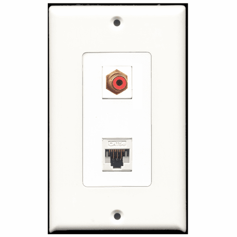 RiteAV - 1 Port RCA Red - 1 Port Cat5e Ethernet White  Wall Plate Decora White