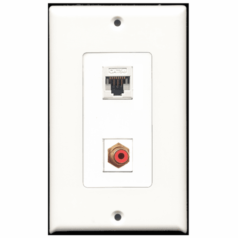 RiteAV - 1 Port RCA Red - 1 Port Cat5e Ethernet White  Wall Plate Decora White