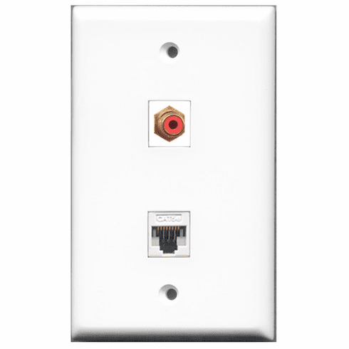 RiteAV - 1 Port RCA Red - 1 Port Cat5e Ethernet White  Wall Plate White
