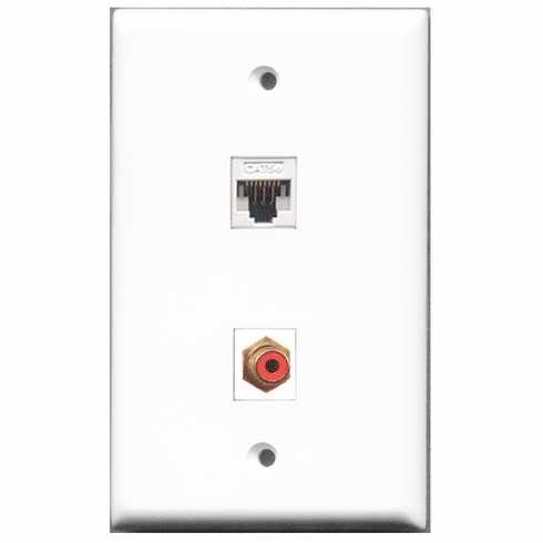 RiteAV - 1 Port RCA Red - 1 Port Cat5e Ethernet White  Wall Plate White