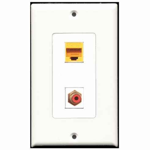 RiteAV - 1 Port RCA Red - 1 Port Cat5e Ethernet Yellow  Wall Plate Decora White