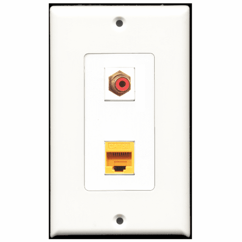 RiteAV - 1 Port RCA Red - 1 Port Cat5e Ethernet Yellow  Wall Plate Decora White