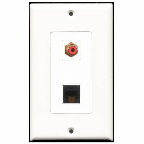 RiteAV - 1 Port RCA Red 1 Port Cat6 Black  Wall Plate Decora White