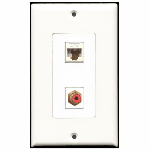 RiteAV - 1 Port RCA Red - 1 Port Cat6 Ethernet White  Wall Plate Decora White