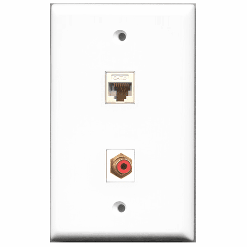 RiteAV - 1 Port RCA Red - 1 Port Cat6 Ethernet White  Wall Plate White