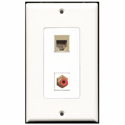 RiteAV - 1 Port RCA Red - 1 Port Phone RJ11 RJ12 Beige  Wall Plate Decora White