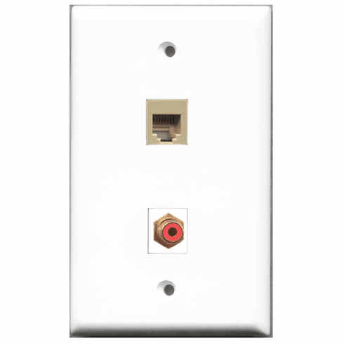 RiteAV - 1 Port RCA Red - 1 Port Phone RJ11 RJ12 Beige  Wall Plate White