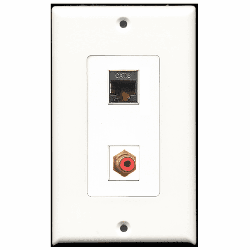 RiteAV - 1 Port RCA Red - 1 Port Shielded Cat6 Ethernet  Wall Plate Decora White