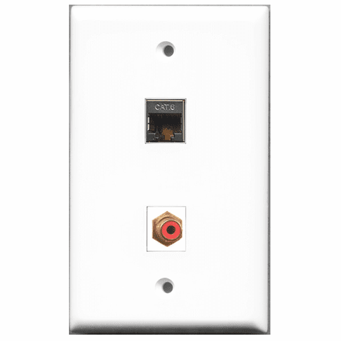 RiteAV - 1 Port RCA Red - 1 Port Shielded Cat6 Ethernet  Wall Plate White