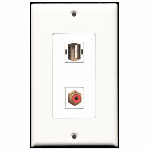 RiteAV - 1 Port RCA Red - 1 Port USB A-A  Wall Plate Decora White