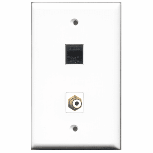 RiteAV - 1 Port RCA White 1 Port Cat5e Black  Wall Plate White