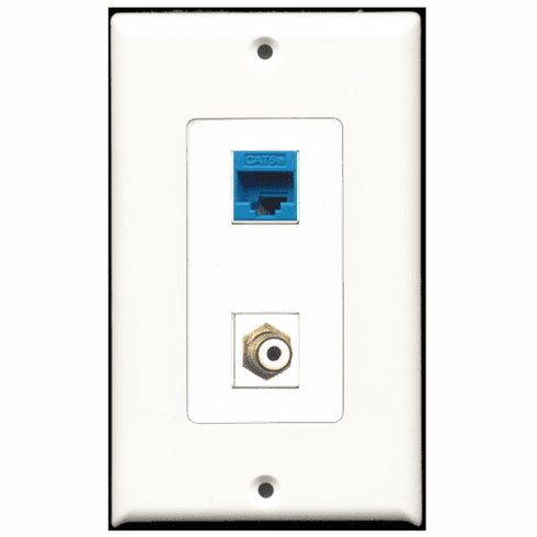 RiteAV - 1 Port RCA White 1 Port Cat5e Blue  Wall Plate Decora White