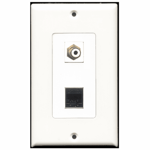 RiteAV - 1 Port RCA White - 1 Port Cat5e Ethernet Black  Wall Plate Decora White