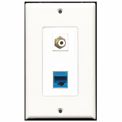 RiteAV - 1 Port RCA White - 1 Port Cat5e Ethernet Blue  Wall Plate Decora White