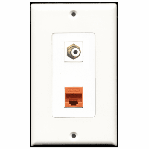 RiteAV - 1 Port RCA White - 1 Port Cat5e Ethernet Orange  Wall Plate Decora White