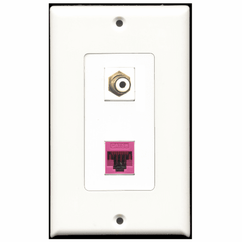 RiteAV - 1 Port RCA White - 1 Port Cat5e Ethernet Pink  Wall Plate Decora White